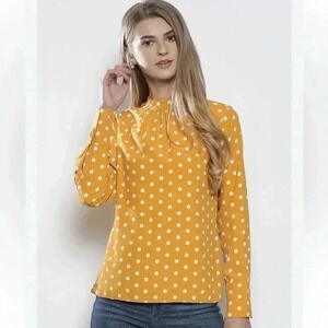 ❤️2/$50❤️[US12]Dorothy Perkins White Polkadot Cinched TurtleNeck  Blouse